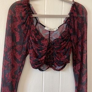 NWT. Liberty Love size medium sheer dragon black & red sexy corset crop top.